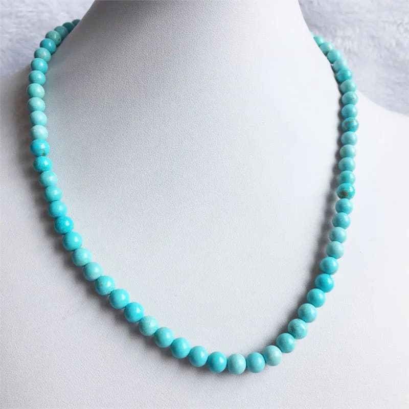 Collier rond bleu Turquoise 6MM, ras du cou en pierre naturelle, perles mère-fille 35/40/45/50/55cm