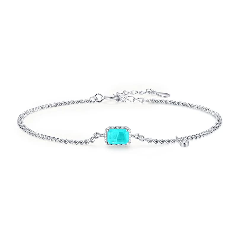 Modian pur 925 en argent Sterling élégant Rectangle Tourmaline Paraiba Bracelet mode lien chaîne pou
