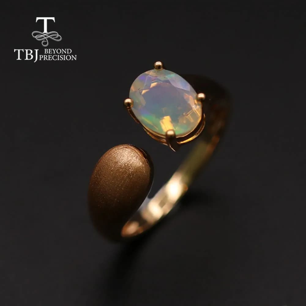 Nouvel ensemble de bijoux en opale naturelle d'Éthiopie 2026, bague et boucles d'oreilles ovales 6*8