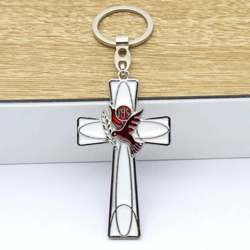 Collier de bijoux de colombe de la paix catholique, pendentif porte-clés, croix de Jésus, esprit sai