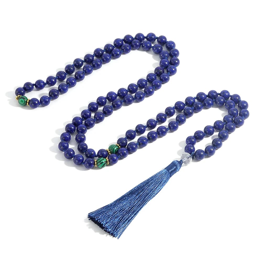 Collier noué de 108 perles de 8 mm en Lapis Lazuli et Malachite Verte, pour Hommes et Femmes, Bijou 