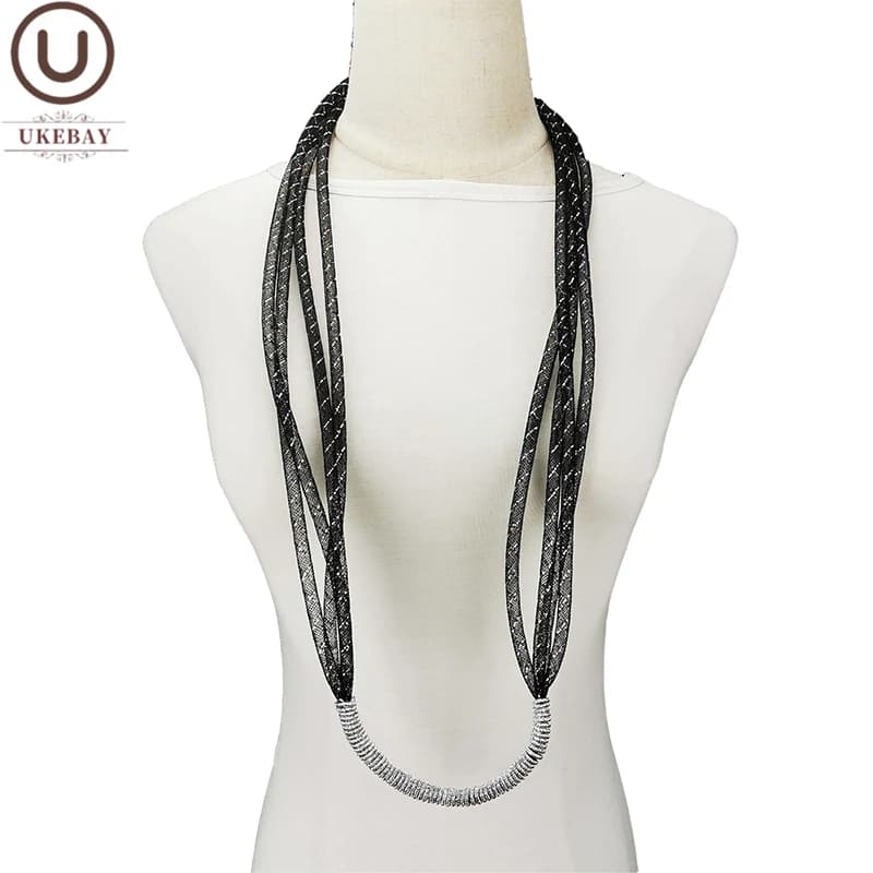 UKEBAY – colliers en maille, chaînes en alliage, pendentif fait à la main, corde en dentelle noire, 