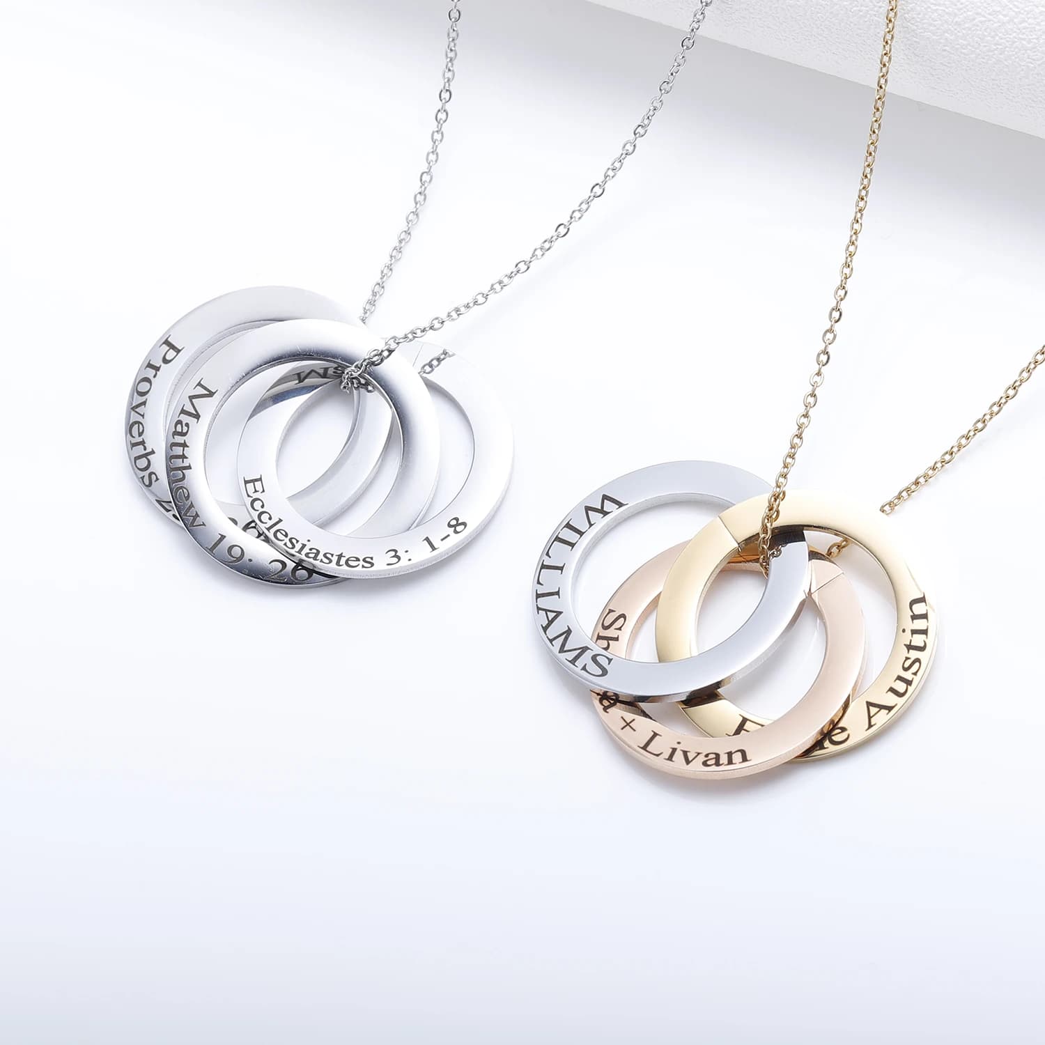 Collier avec Nom Personnalisé en Acier Inoxydable Plaqué Or, Pendentif avec Nom d'Enfant, Bague Russ
