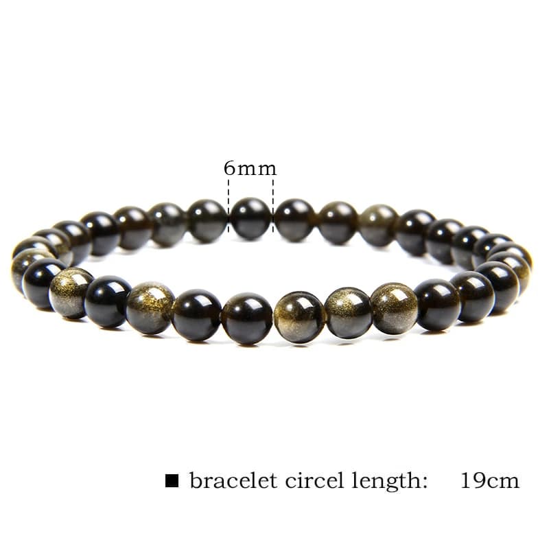 Bracelets extensibles en perles d'obsidienne de couleur or noir, 6-12mm, perles en pierre naturelle,
