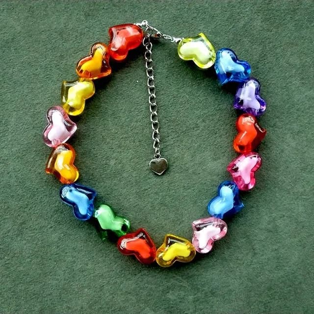 Punk Hiopop acrylique coeur perles collier ras du cou pour les femmes Hiphop résine géométrique coll