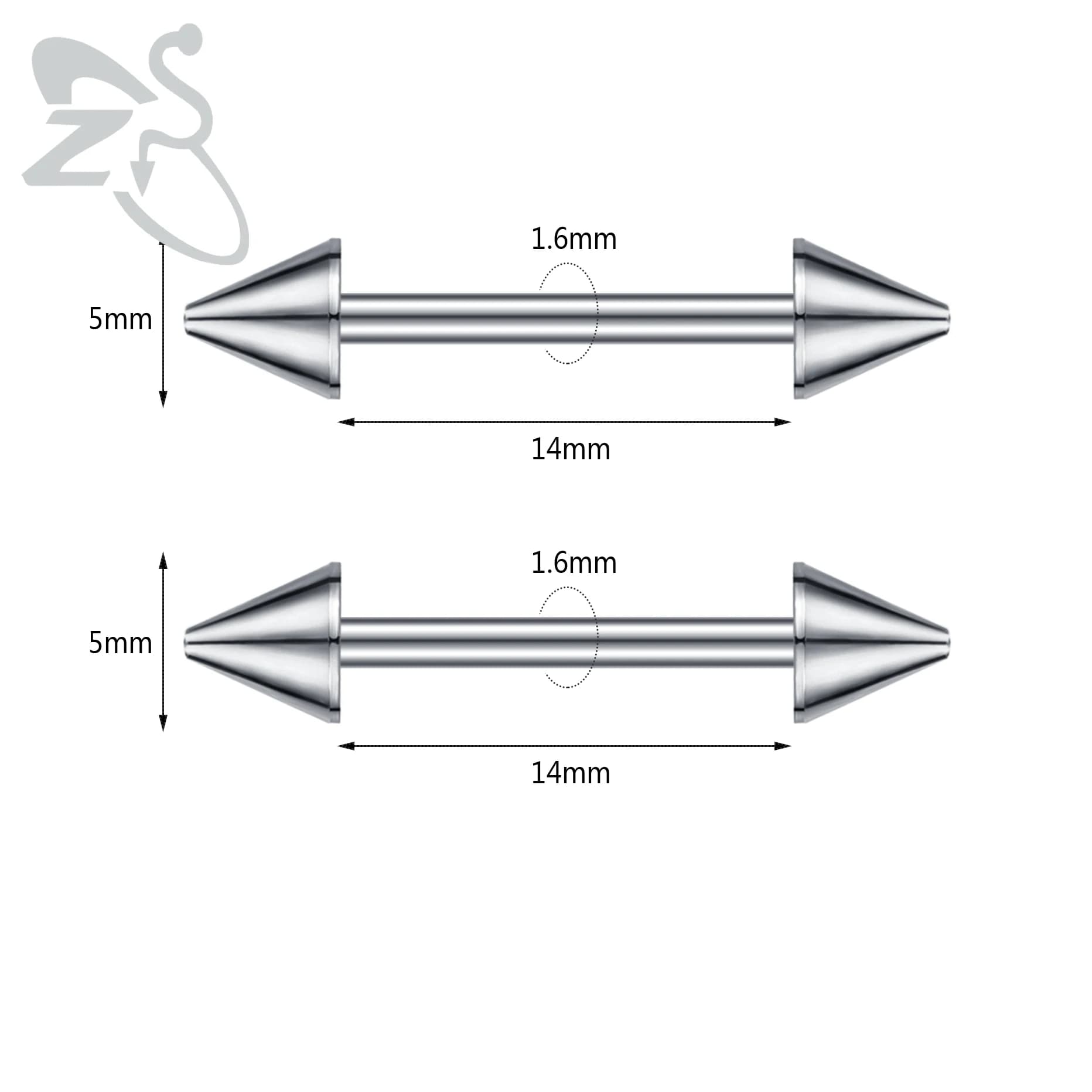 ZS 2 pièces barre de perçage de mamelon en acier inoxydable pour femmes 14G cristal coeur bouclier d