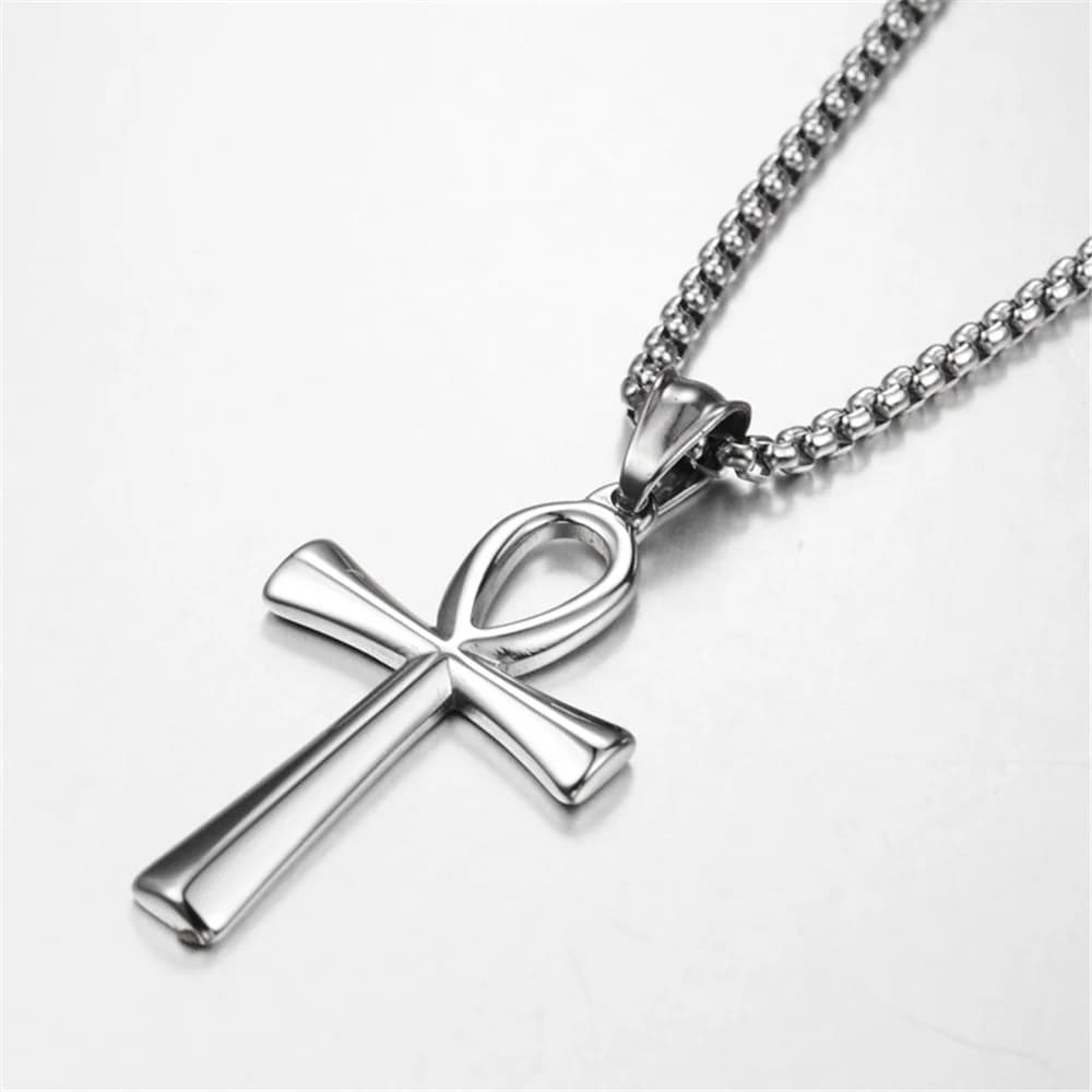 Colliers croix égyptienne Ankh, pendentifs couleur or, hiéroglyphes en acier inoxydable, amulette po