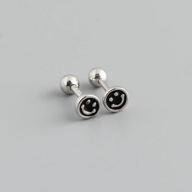 WANTME 925 argent Sterling sourire chanceux bleu émail spirale perles boucles d'oreilles pour les fe