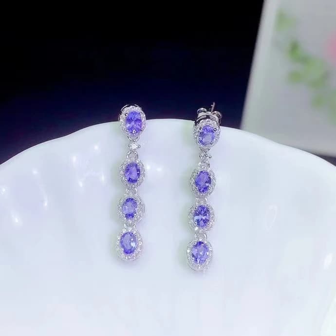 CoLife bijoux véritable Tanzanite boucles d'oreilles pour mariage 8 pièces 3*4mm Taznanite argent Ea