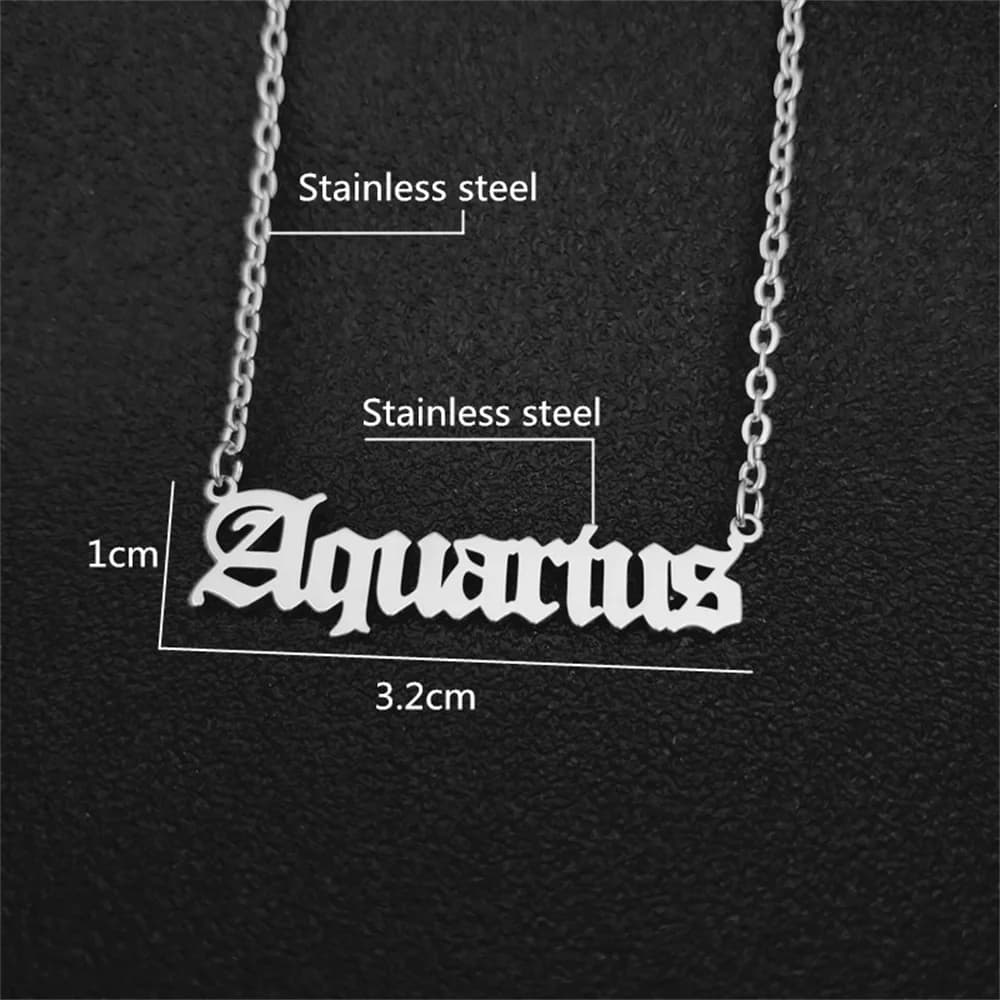 Collier en lettres du zodiaque, vierge, scorpion, sagittaire, capricorne, poissons, bélier, taureau,