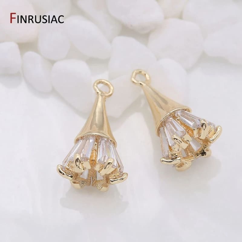 Pendentifs en cuivre plaqué or 14K, en métal incrusté de zircons floraux, pour boucles d'oreilles, c