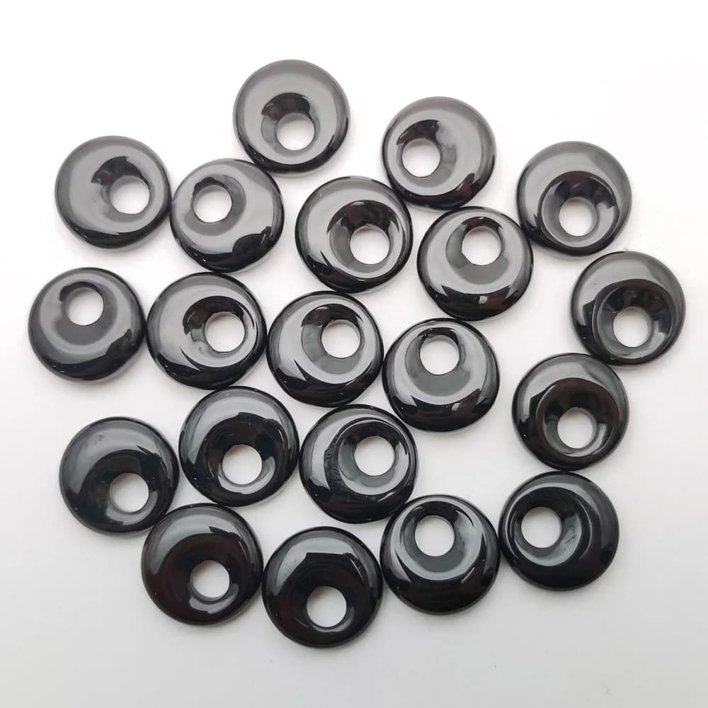 Perles en pierre naturelle pour bijoux, agates noires, beignet à tricoter, pendentif exécutif, boucl