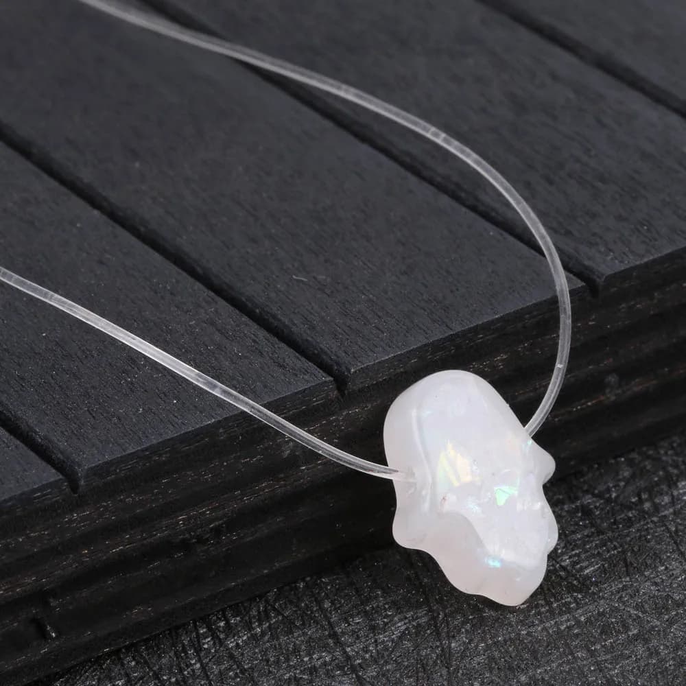 Collier avec pendentif main de Fatima pour femme, opale Hamsa bleue et blanche, ligne de poisson tra