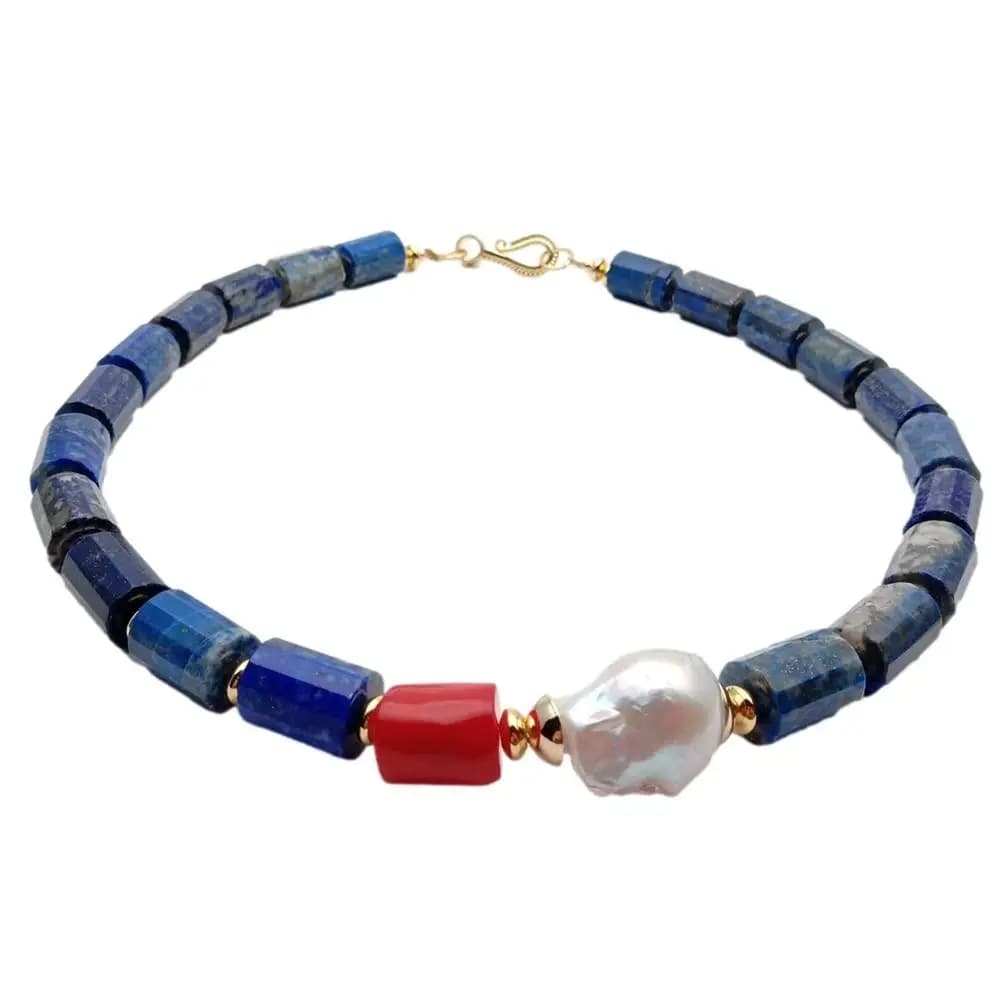 Y.YING – collier de perles en Lapis bleu naturel, corail rouge, Keshi blanc, 18 pouces