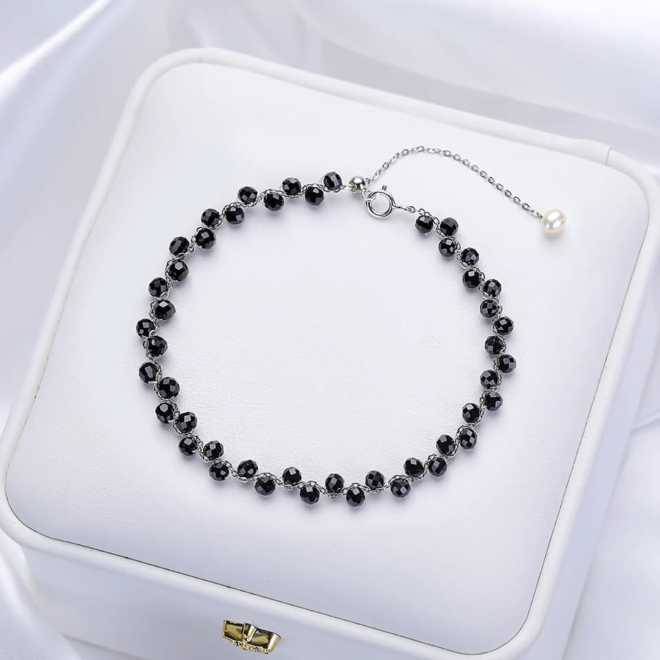 Lina Jw – Bracelet en spinelle noire en pierre naturelle pour femmes, 3MM, bijoux de fête/mariage, c