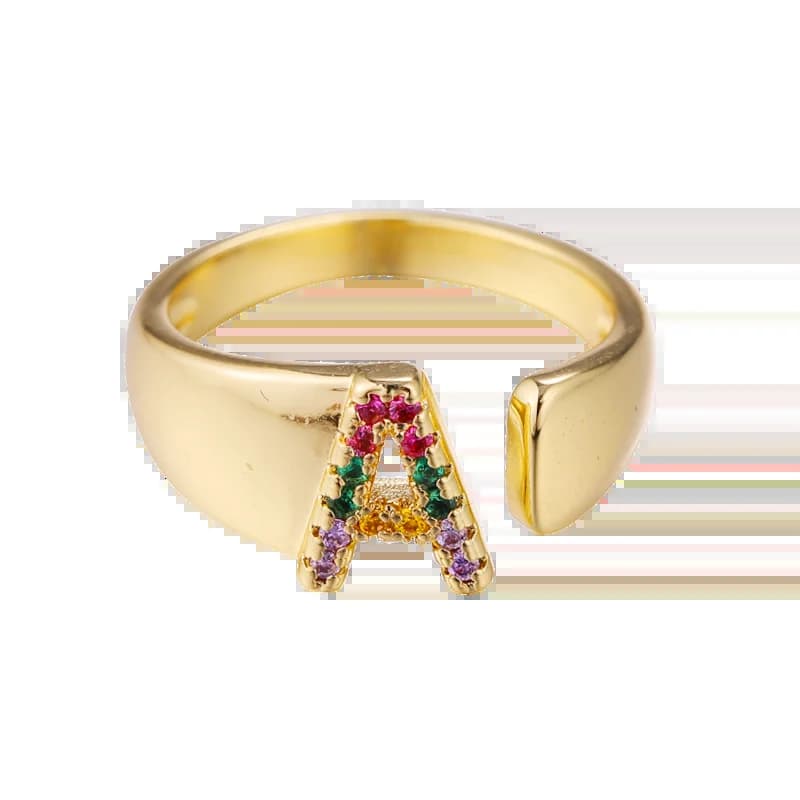 Juya-Bagues ouvertes et ajustables plaquées or véritable 18 carats pour hommes et femmes, lettres in