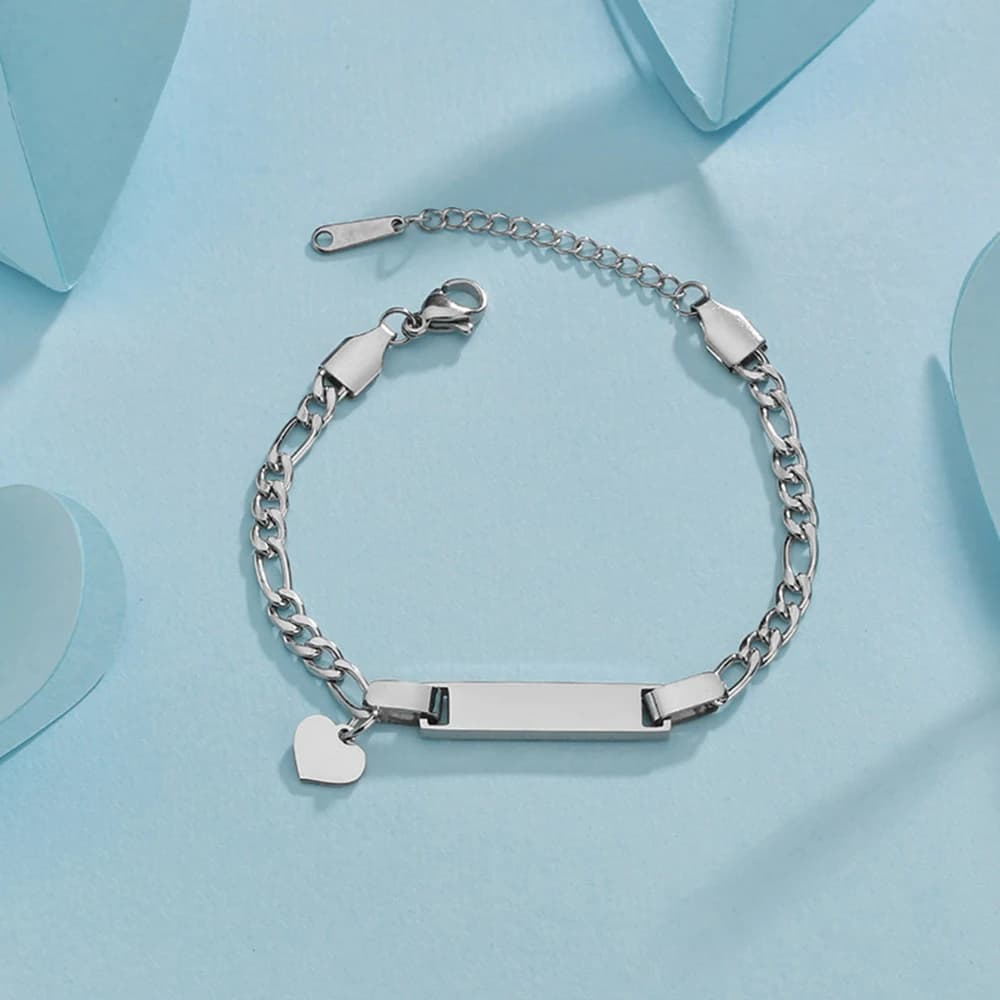 Bluelory personnalisé bébé nom Bracelet en acier inoxydable coeur étoile couronne papillon personnal