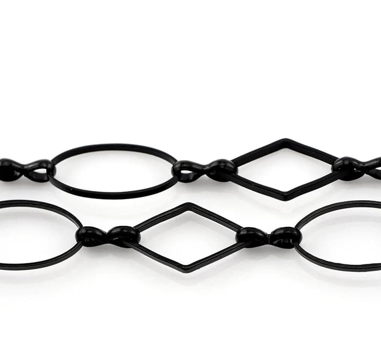 Ravissante chaîne à maillons ovales et losange noirs, longueur de 1M(39 3/8 "), 16x9mm et 16x8mm,1 p