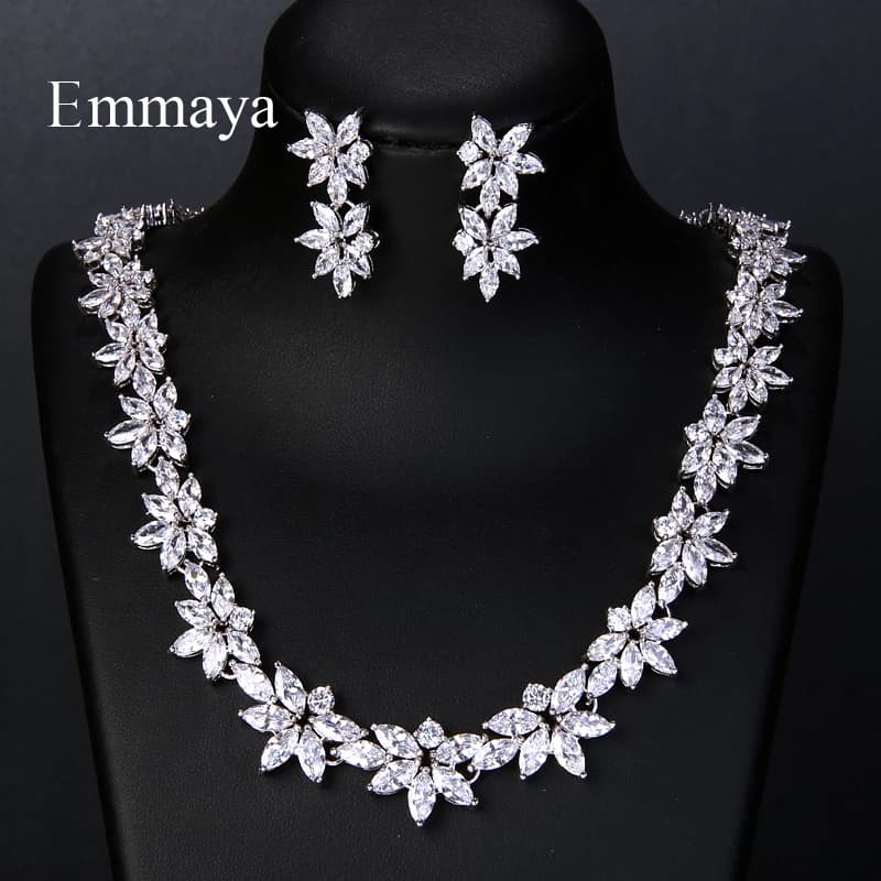 Emmaya-Ensemble de bijoux de luxe pour femmes, collier de mariage, boucles d'oreilles, robe de reine