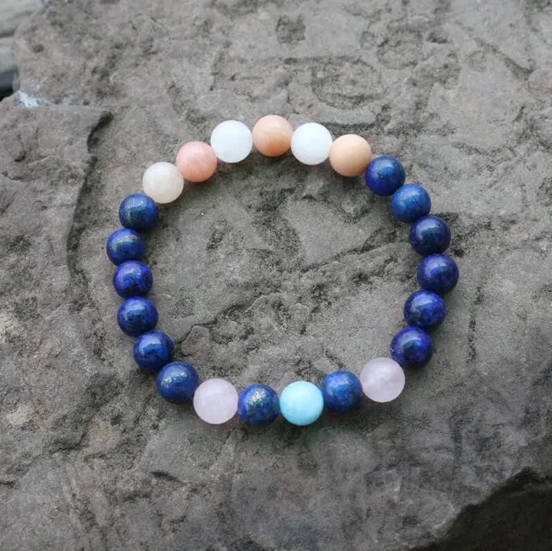 Collier de perles Mala Lapis Lazuli et Aventurine rose de 8 mm, Love JapaMala, Mala de 108 perles, b