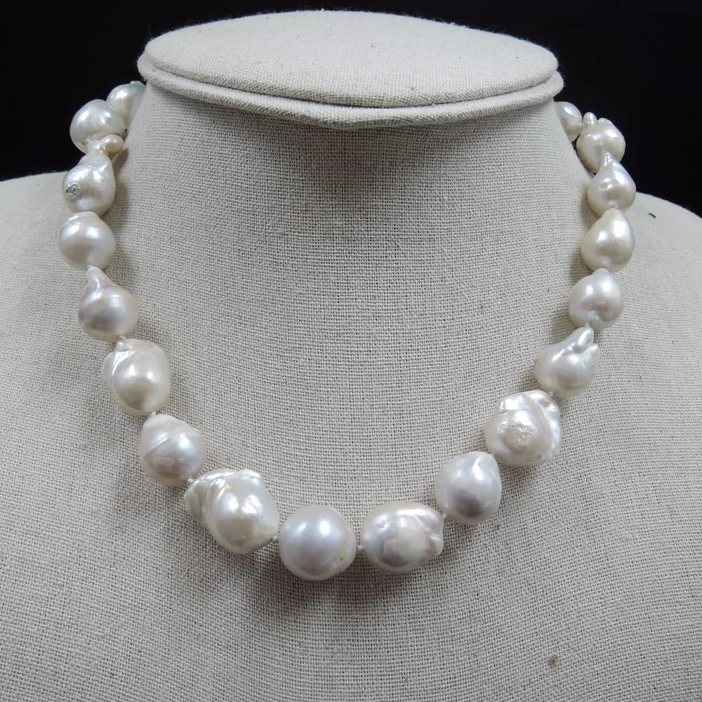 Collier en Perles Baroques 100% Naturelles, Grosses Perles, Couleurs Naturelles