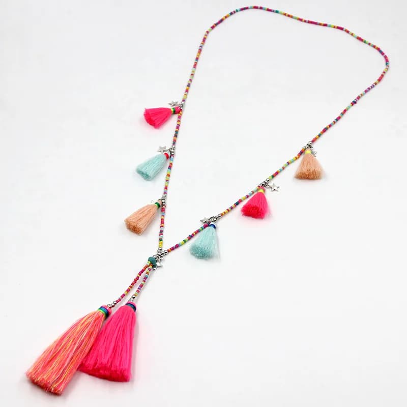 Collier Statement Bohème Fait Main pour Femme, Pendentif à Pampilles Colorées, Accessoire Féminin po