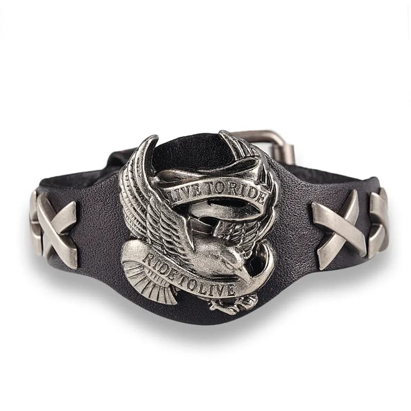 Bobo couverture en cuir véritable Ride to live Bracelets hommes aigle crâne rétro large manchette Br