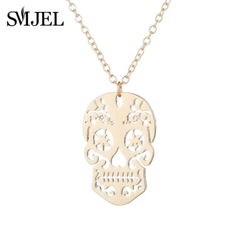 SMJEL Collier pendentif squelette vintage pour femme, colliers ethniques tête de mort, bijoux mexica