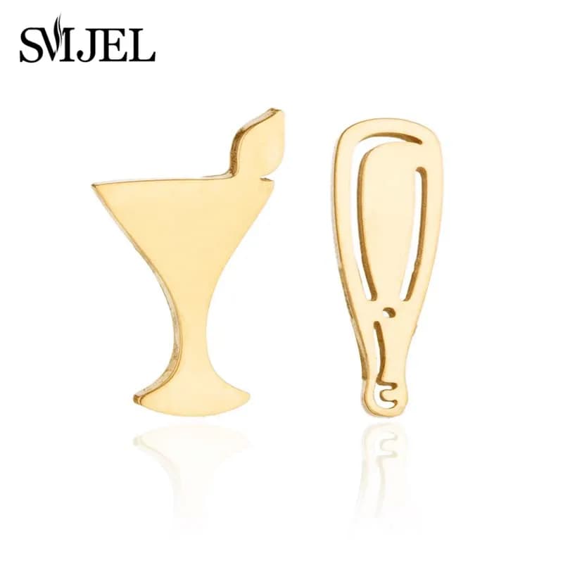 SMJEL-Petites boucles d'oreilles bière en verre pour femme, bijoux à la mode, tasse et bouteille, ca