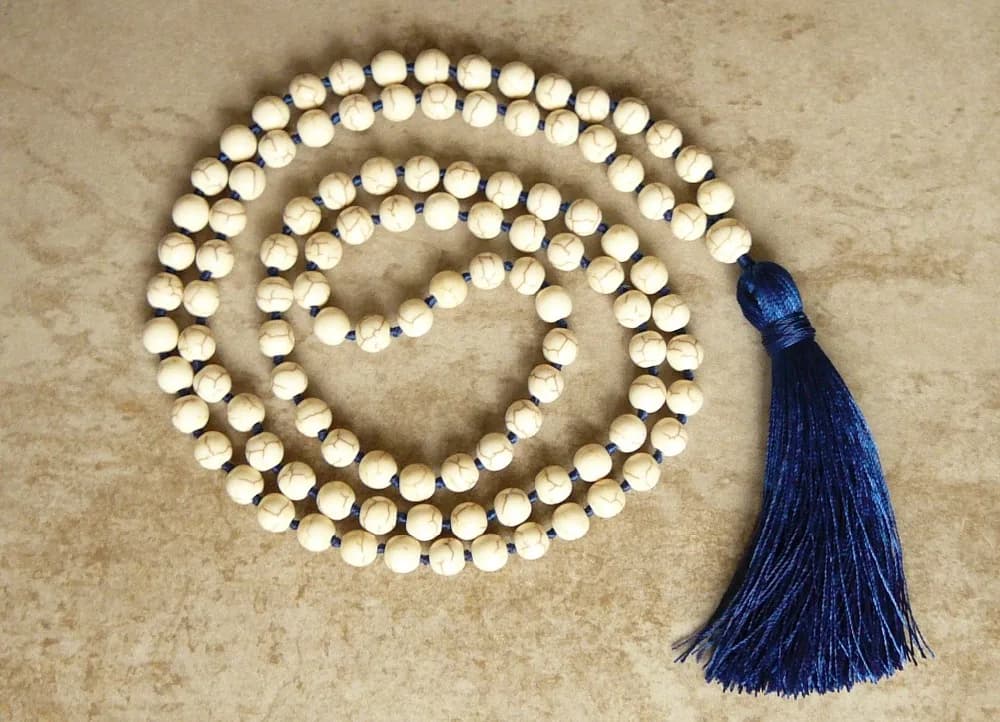 Howlite Mala perle collier noué à la main 108 Mala collier de perles colliers de prière Yoga Mala mé
