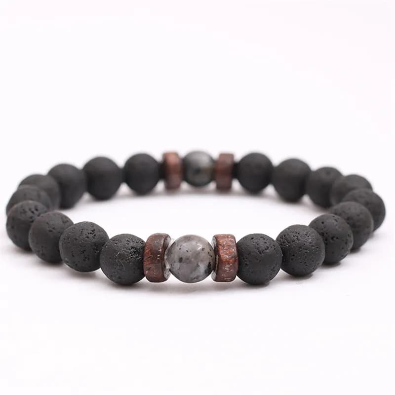 YIZIZAI pierre de lave naturelle perles brin Bracelet en bois perle accessoires noir charme pierre h