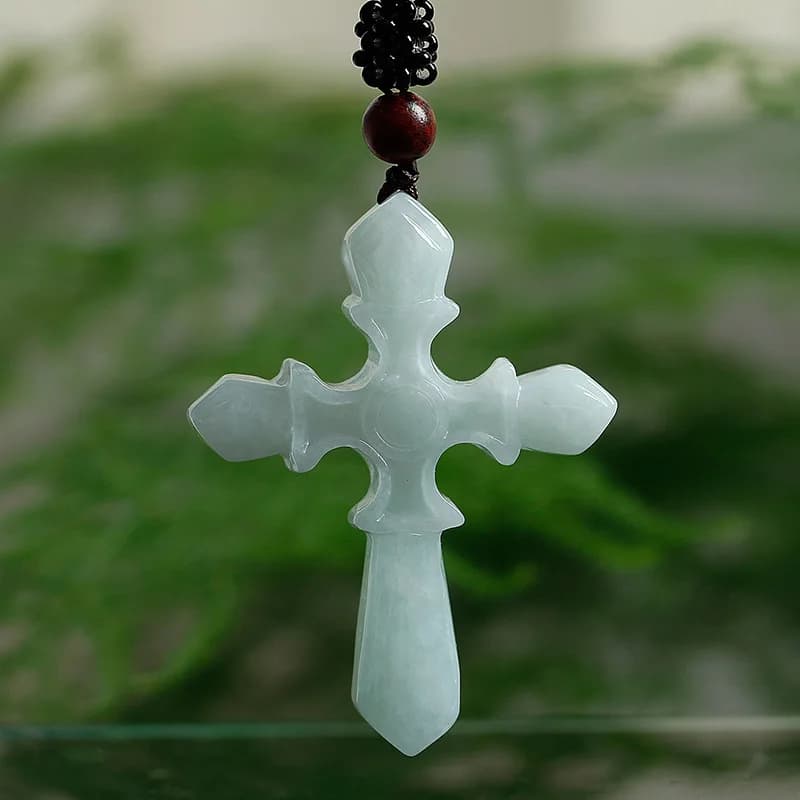 Collier pendentif croix en jadéite de Birmanie, amulette porte-bonheur, bijoux avec JOFor pour femme