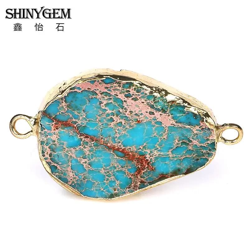 ShinyGem – breloques en jaspe irrégulier, 20-40mm, connecteur de pierre, plaqué or, pendentif Chakra