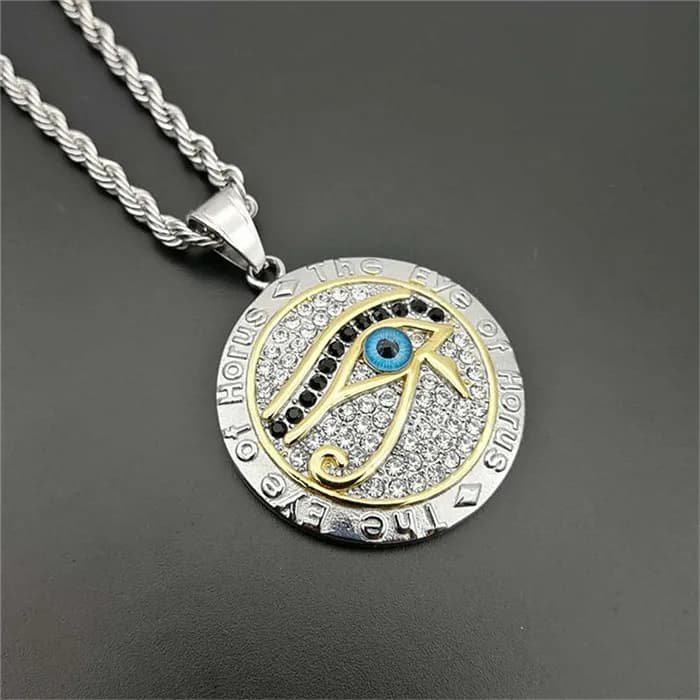 Collier avec pendentif et chaîne œil d'horus en acier inoxydable, bijou égyptien antique, couleur or