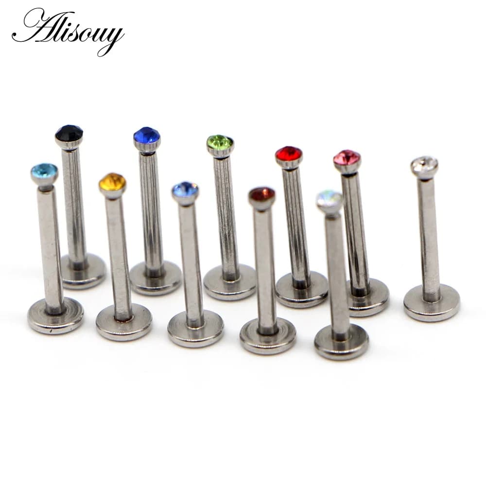 Alisouy 1 pièce Nombril Zircon acier inoxydable filetage interne bijoux de corps cristal lèvre Pierc