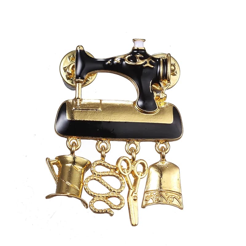 ZRM – broches pour Machine à coudre en émail noir pour femmes, bijoux à la mode, breloque couleur or