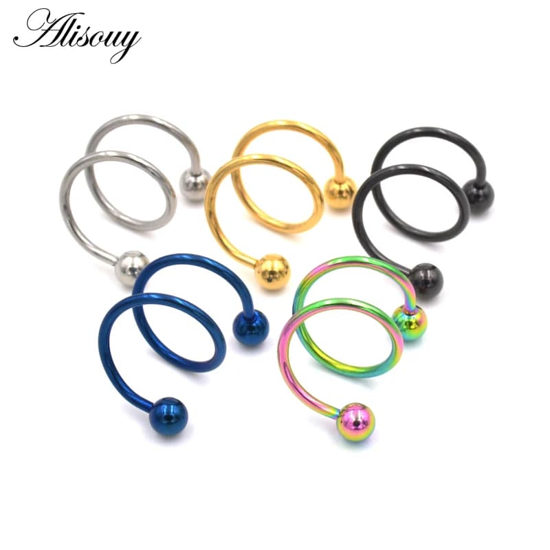 Alisouy – anneau d'oreille en acier chirurgical, 1 pièce, 16G, Double spirale torsadée, Barbell, lèv