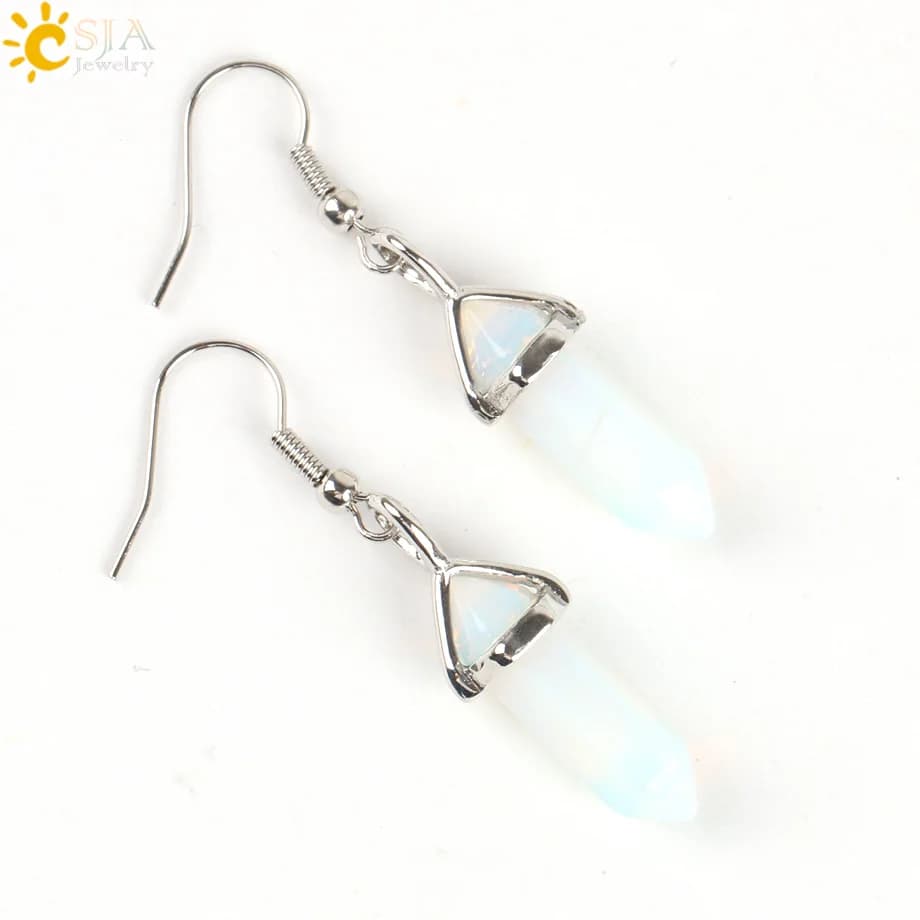 CSJA boucles d'oreilles hexagonales en pierre naturelle Reiki, bijou de décoration en Quartz, Pierci