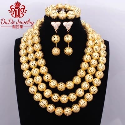 Nouveau Ensemble de bijoux africain à 3 rangées pour femmes