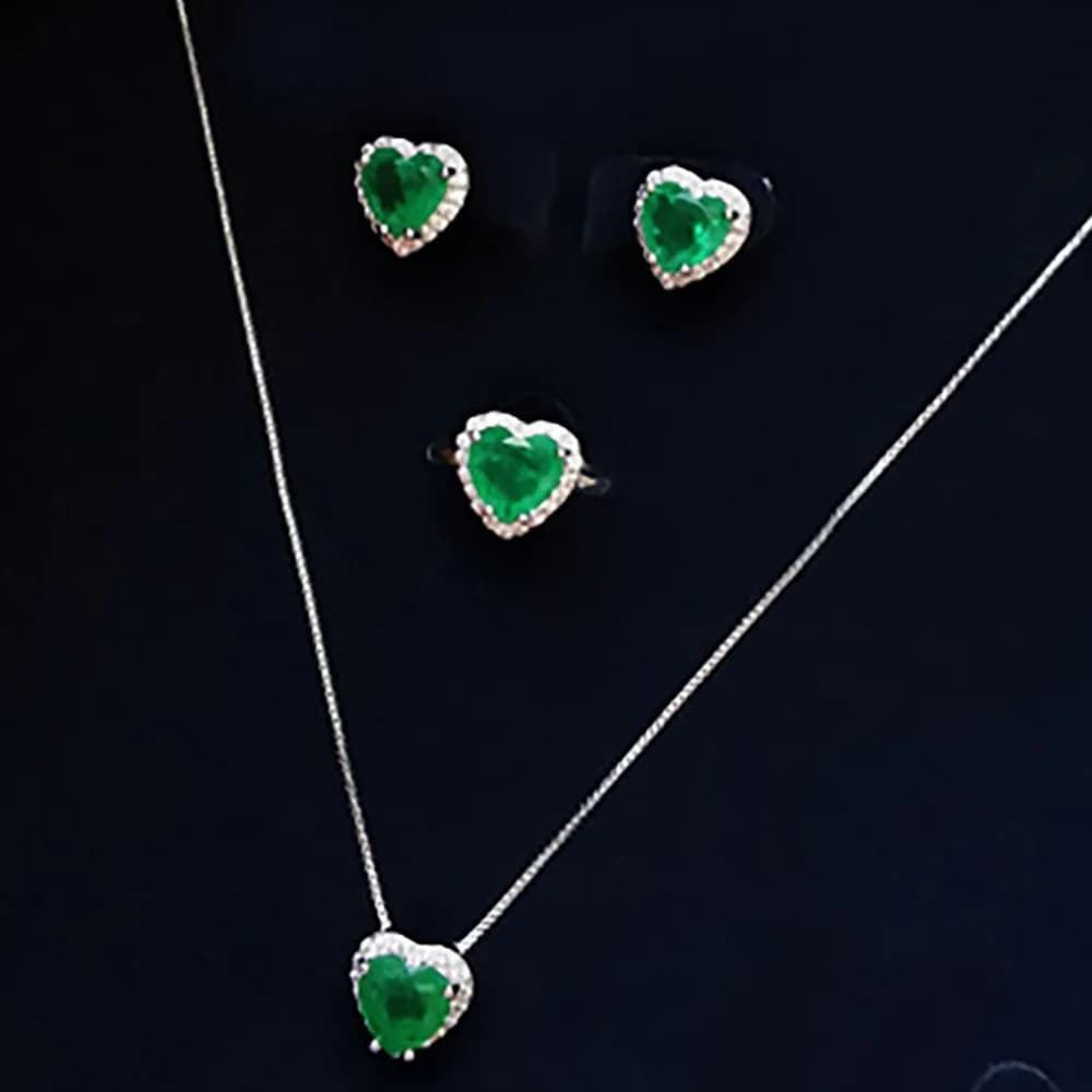 Ensemble de bijoux vintage pour femme, collier émeraude de laboratoire, boucles d'oreilles et bague 