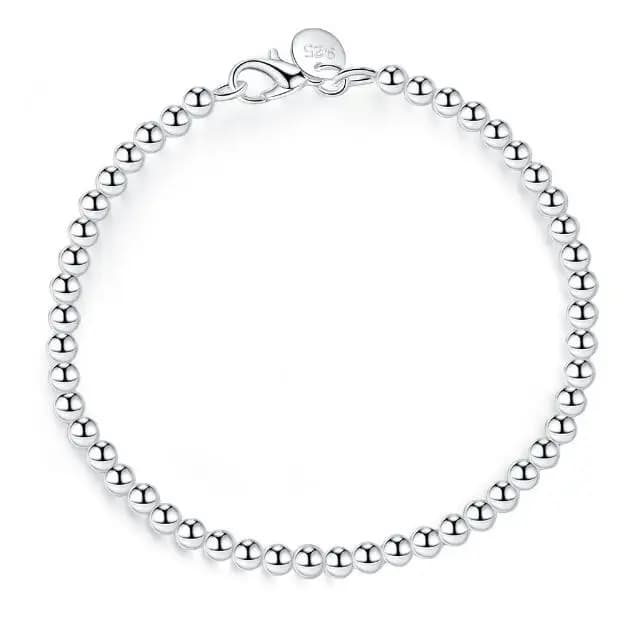 Bracelet en argent regardé 100% véritable pour adolescentes, 925 argent massif, perles de 4mm, 20cm,
