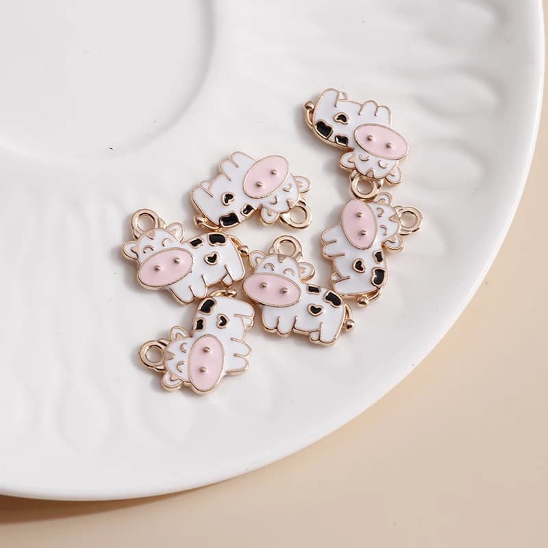 Breloques en forme de vache à lait en émail, 18x15mm, 10 pièces/lot, accessoires pour bijoux exécuti