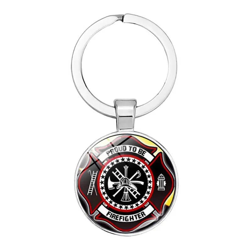 Long collier pompier plaqué or noir, bijoux pompier, pendentif en verre, porte-clés, cadeau de mode,