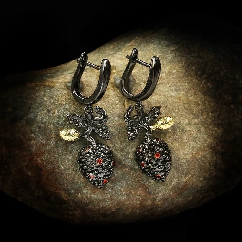 Boucles d'oreilles en argent 925, bijoux italiens Vintage, incrustation de bourgeons de fleurs, rubi