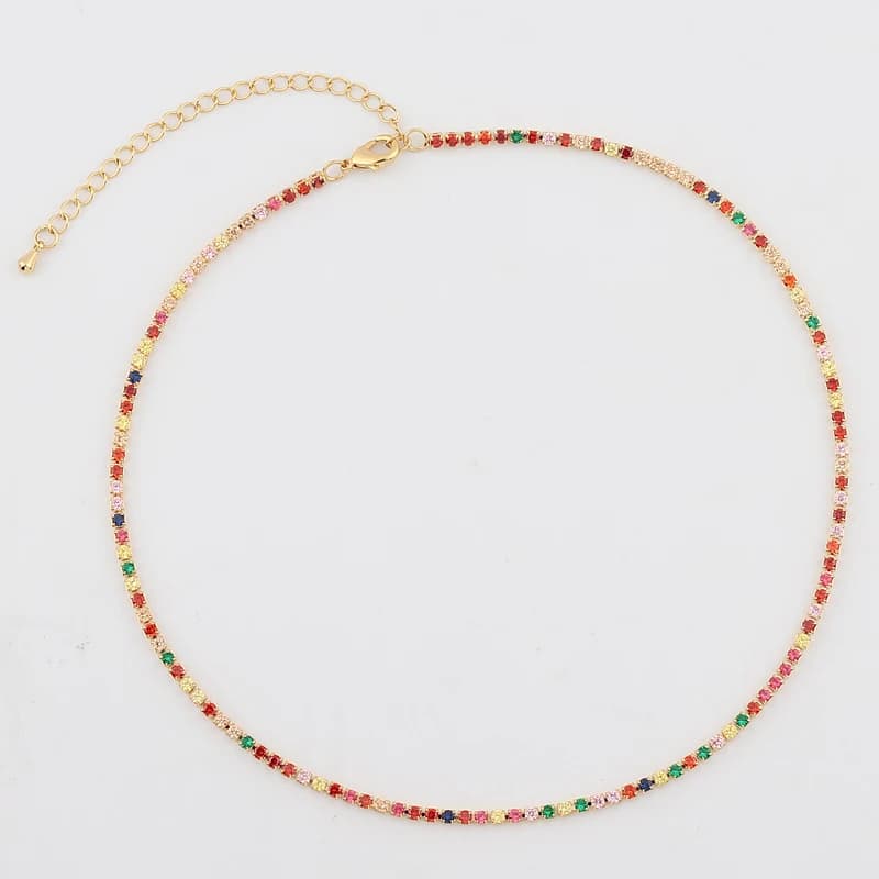 Colliers de tennis en cristal arc-en-ciel pour femmes, tour de cou cubique AAA, bijoux de luxe Bling