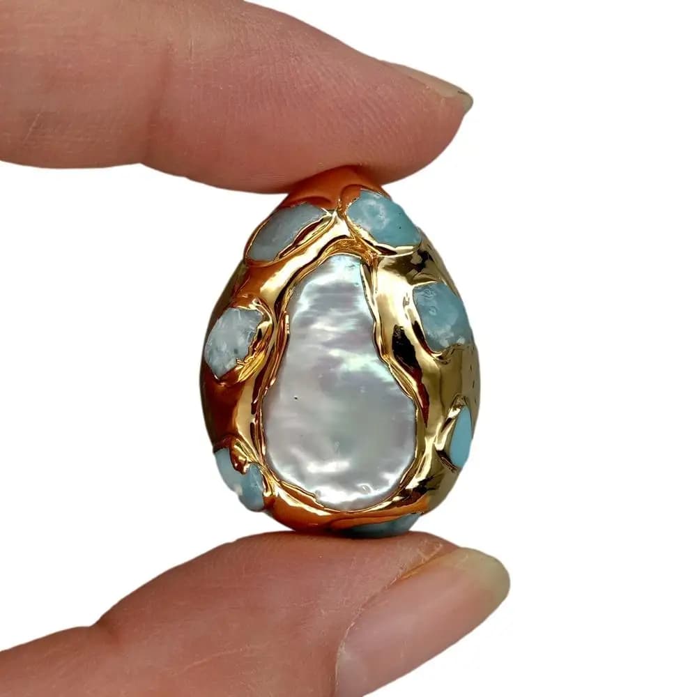 Accessoires de bijouterie en or en forme de larme, perles d'eau douce, bleu Larimar, garniture en or