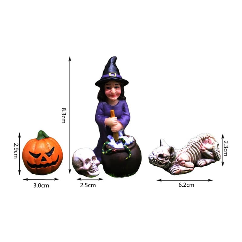 Ensemble de Crâne de Sorcière pour Décoration d'Halloween, Figurine Artisanale en Résine, Miniature 