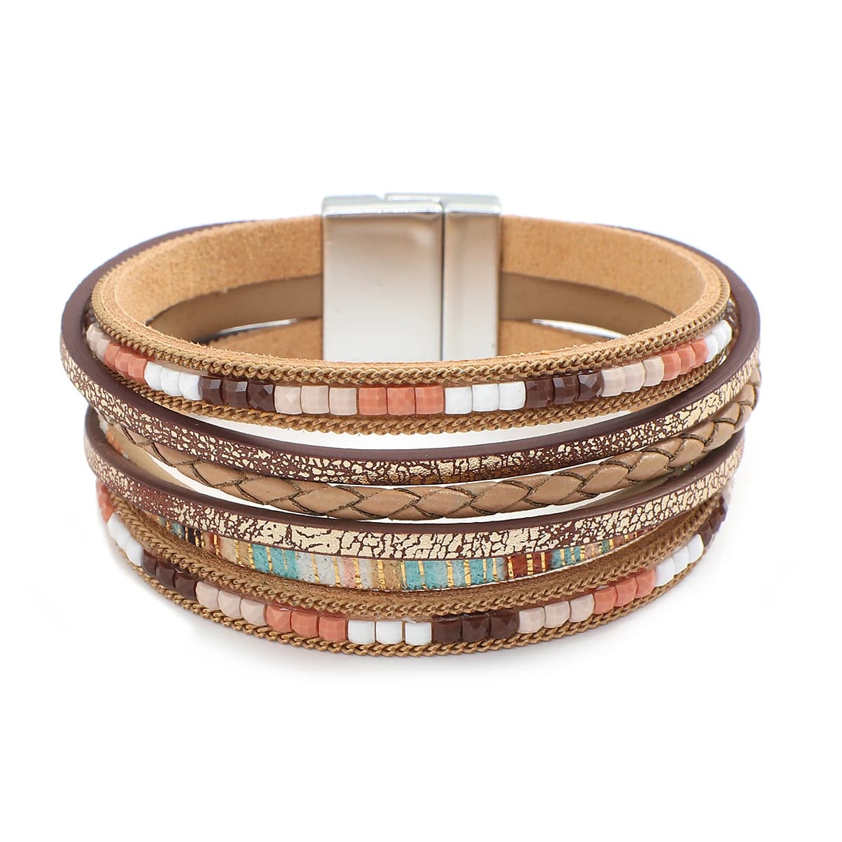 ALLYES bohème tressé Bracelets en cuir pour femmes hommes mode à la main strass charme Wrap Bracelet