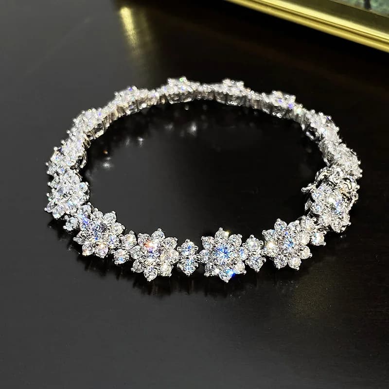 Bracelet en diamant de laboratoire de fleurs de luxe pour femmes, argent regardé 925, bracelets de f