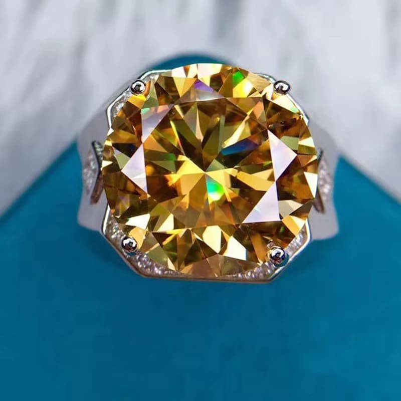 Bague en diamant Moissan dominatrice pour homme, jaune chanceux, noble, jaune, coupe coeurs et flèch